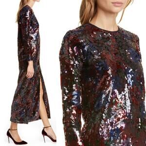 ROSEANNA Bowie Parrots Sequin Long Sleeve Maxi Dress US 2 NWT